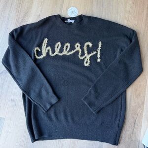 Gilli Black Crewneck Sweater with Gold 'Cheers!' Embroidery